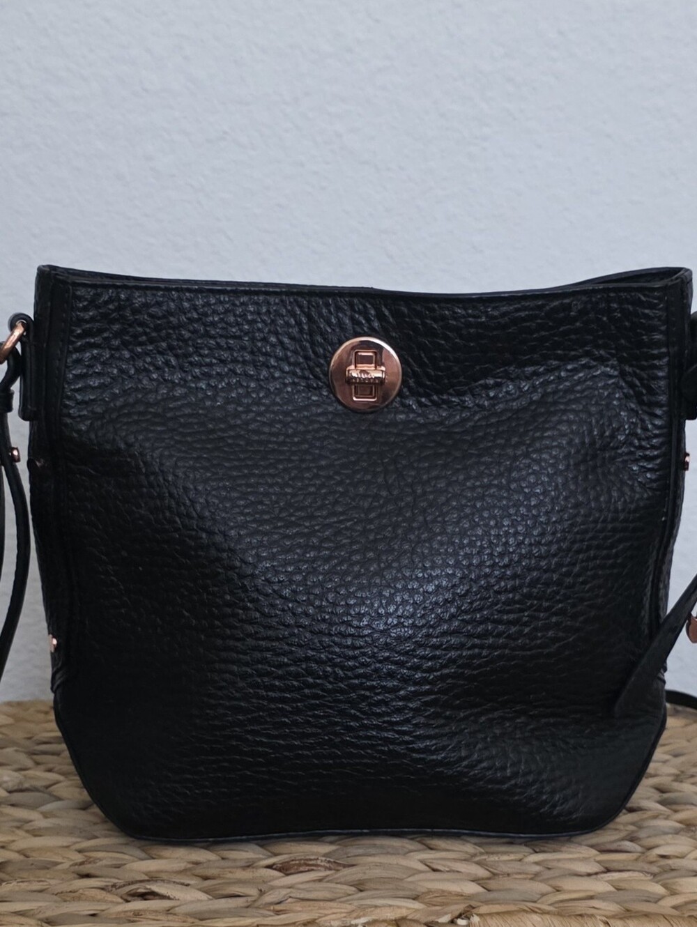 Hilary Radley Black Crossbody with Rose Gold Turn-Lock